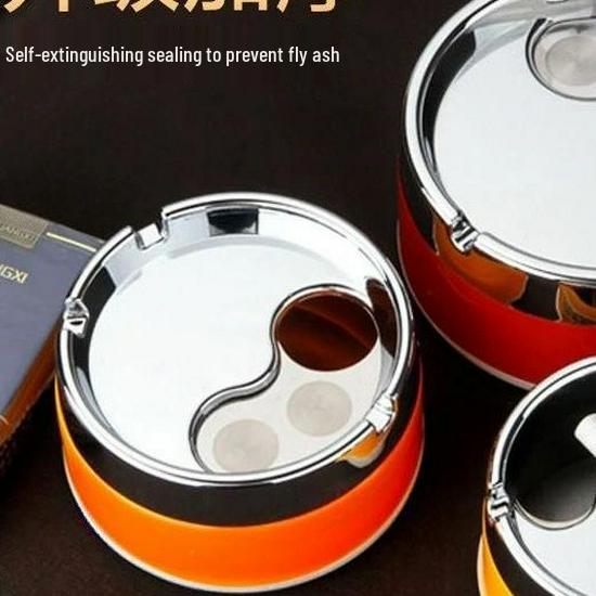 Creative Stainless Steel Ashtray with Lid - Anti-Fly, Ideal for Office, Bathroom, or Living Room