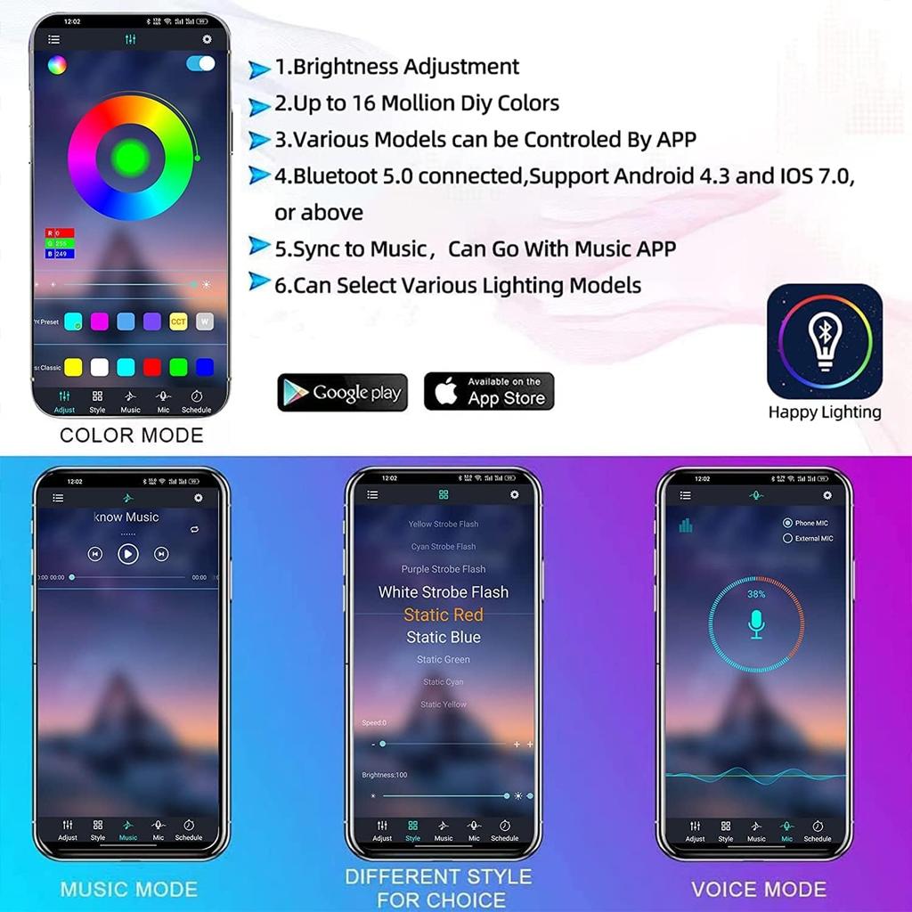 Kairiyard 8PCS Motorcycle Underglow LED Light Kit, App Control Multicolor Motorcycle LED Light Kit Music Sync RGB Strips Light Waterproof Compatible