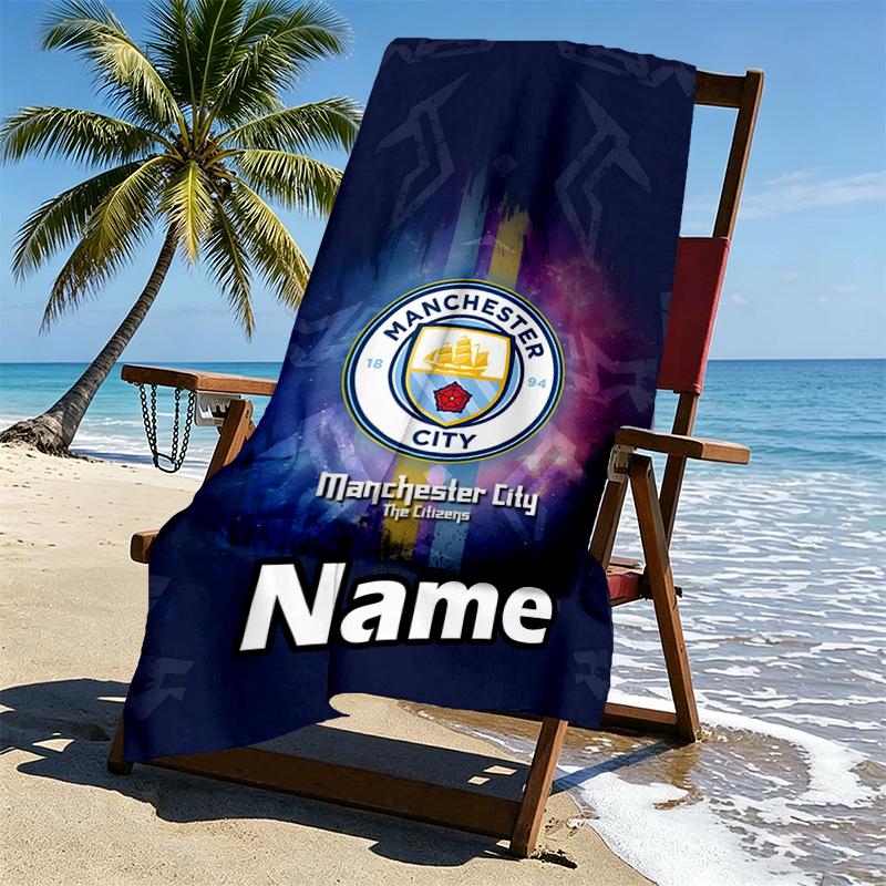 Kişiye Özel İsimli Manchester City FC Baskılı Plaj Havlusu, Gezi Kamp Plaj Partisi Ev Dekorasyonu İçin, Aile ve Arkadaşlar İçin Doğum Günü Hediyesi