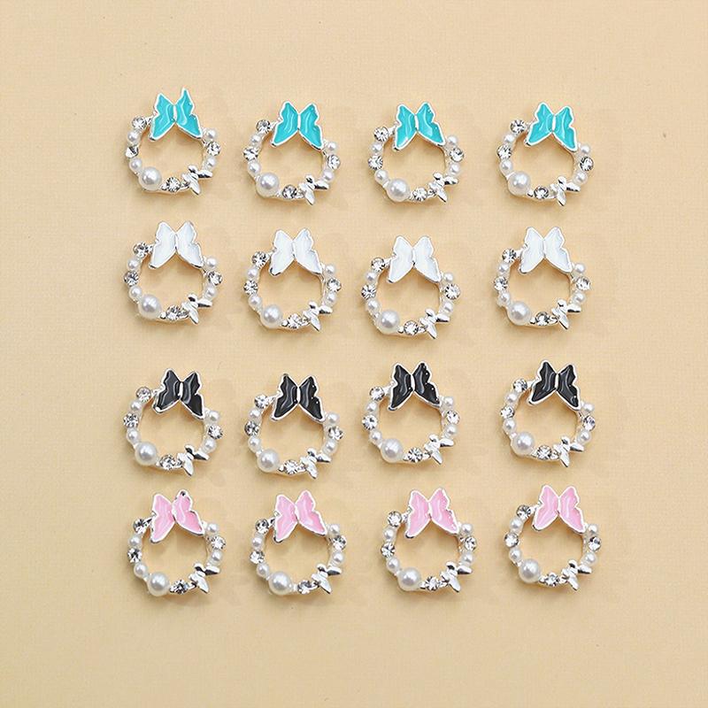 5Pcs Butterfly Pearl Nail Oil Drop Alloy Jewelry Love Flower Wreath Nail Decoration Nail Salon Diy Accessories Manicure Drill