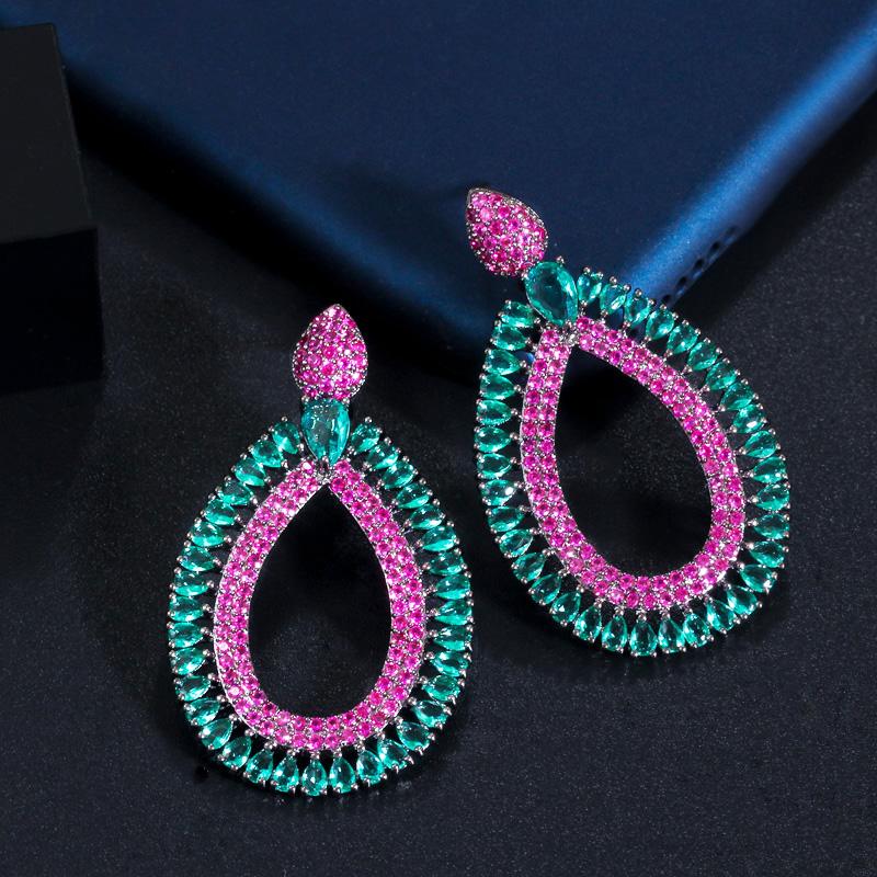 WWJ Trendy Black Golden Color Jewellery Inlay Zirconia Pear Shape Earrings