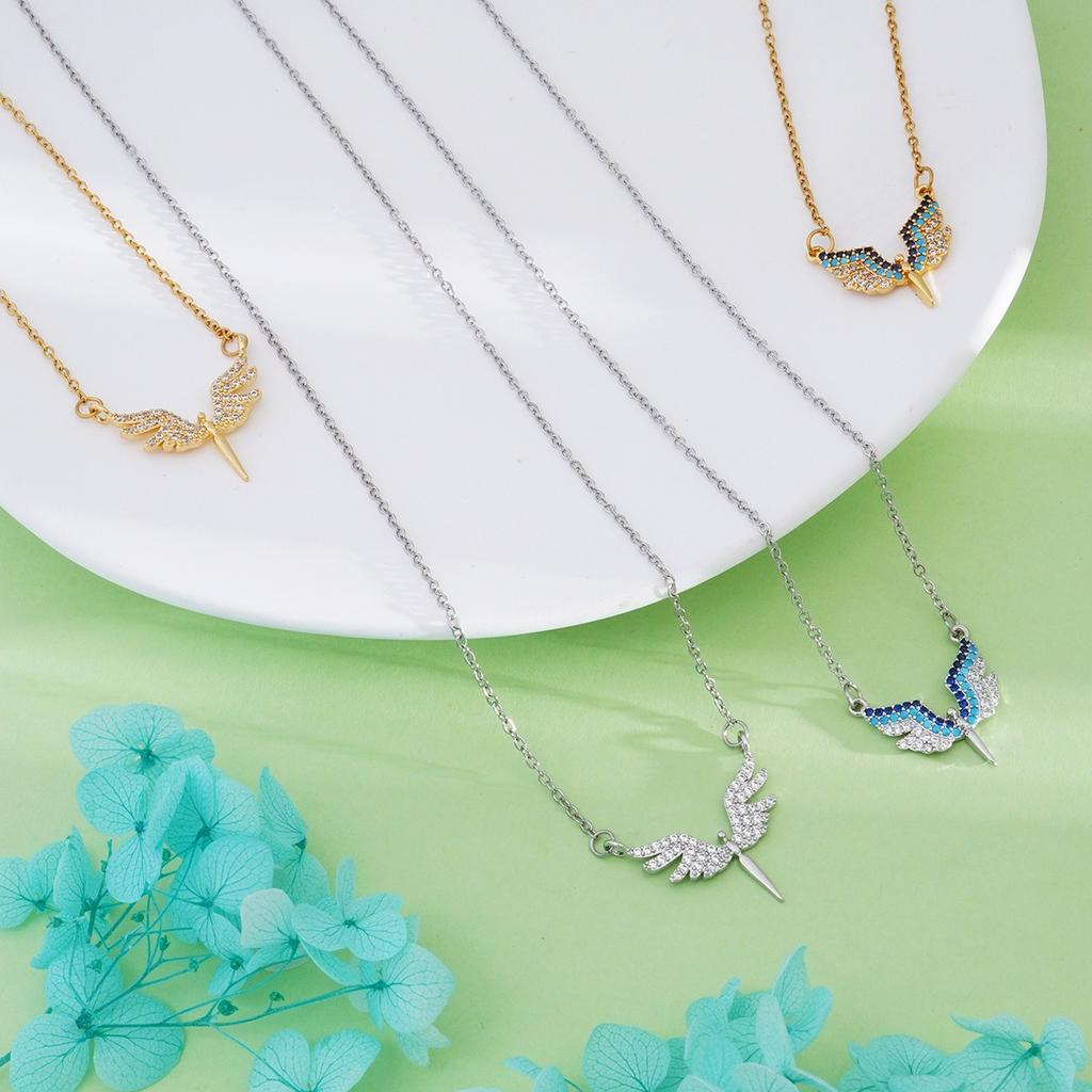 Stainless Steel Chain Fashion Shiny Zircon Angel with Wings Pendant Necklaces for Women Men Cool Choker Accessories Jewelry Gift