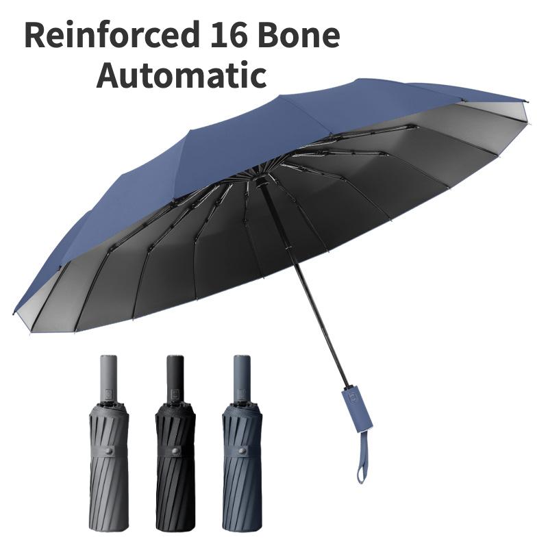Reinforced 16 Bone Fully Automatic Umbrella for Men, Large Windproof Strong, Shade UV, Sunny and Rainy Umbrella Wind Resistant