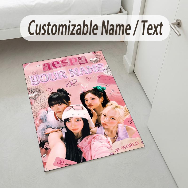 Personalized Crystal Velvet Carpet,aespa Custom Printed Name, Plush Area Rug For Home Indoor Decor