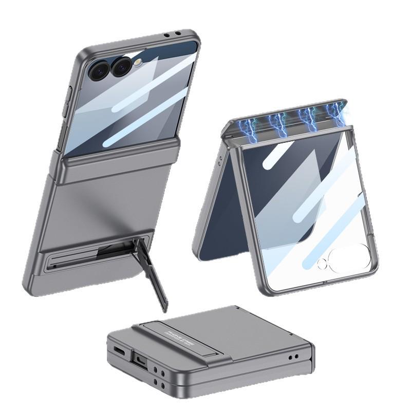 Slim Samsung Z Flip7 Case with Triumph Stand, Full Coverage, Anti-Fall, Solid Color, Hinge Protection
