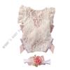 Set Body in Pizzo H3CD per Neonato con Fascia con Fiocco per Prime Foto ed Eventi, Adorabile Vestito per Bambina e Copricapo alla Moda