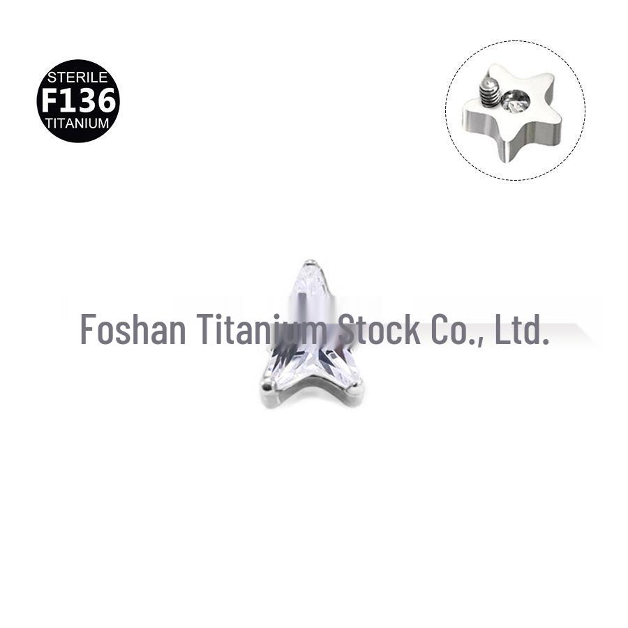 Titanium F136 Alloy Stud Earrings: 5A Zirconia Star Ear, Cartilage, Cochlea, Lip Piercing Jewelry. 4.8mm M0.9