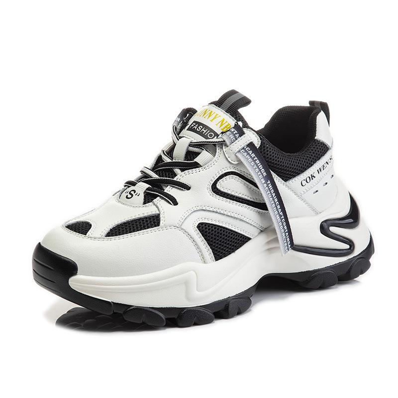 Leather dad shoes spring 2025 new platform casual running sports shoes women's height increase versatile shallow mouth women's shoes