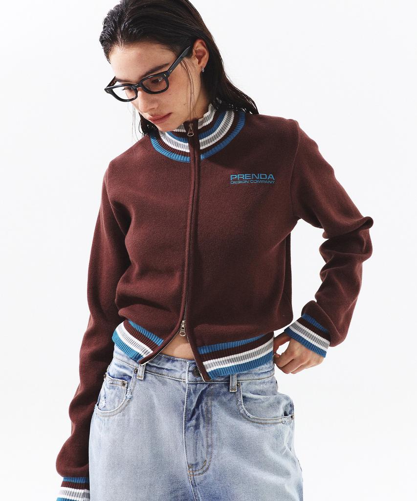 PRENDA Prda Coloring Full Zip-Up Knit Bluish Brown
