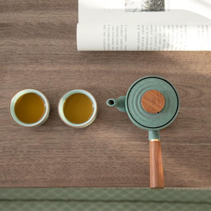 150ml Ceramic Teapot With Wooden Handle And Side Handle For Filtering Tea Sets