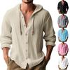 Herr Casual Huvtröja T-shirt Skjorta Herr -färgad Bomull och Linne Långärmad Knapp Topp
