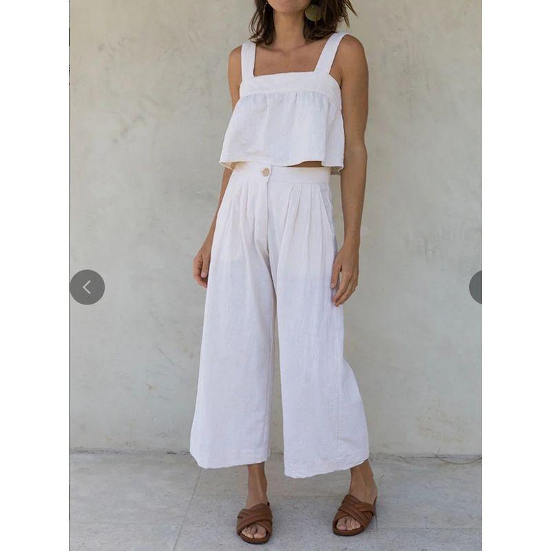 

Vest Strap Set2024 Summer New Arrival Export Cotton Linen Vest Square Collar Backless Short Overall Dress Set Women White XXL