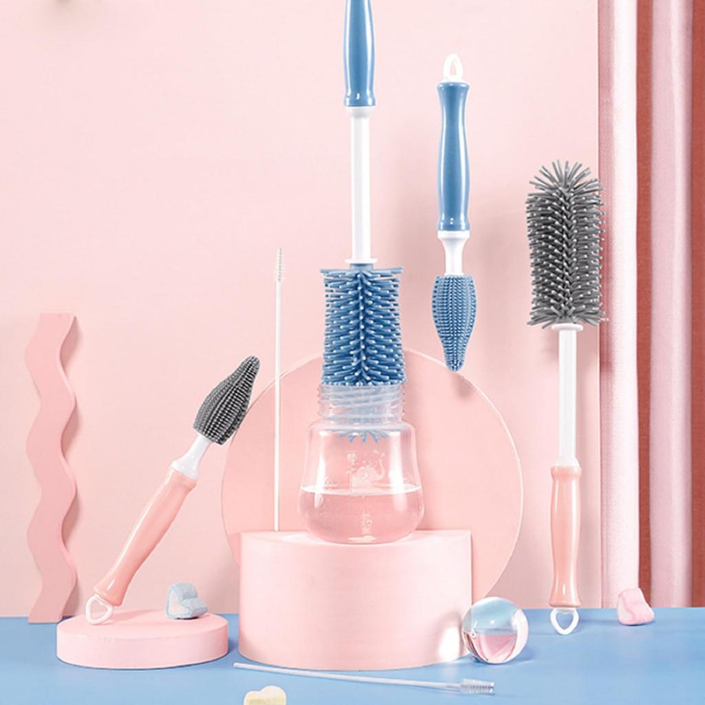 3-Piece Silicone Baby Bottle Nipple Straw Brush Set, Odor-Resistant, 360-Degree Rotating Nipple Cleaner, Ideal for Cleaning Baby Bottles, Rotating