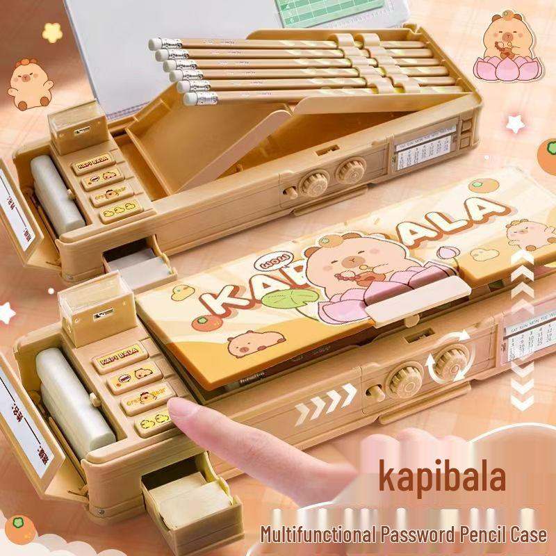 Multifunctional Mechanical Pencil Box with Password Lock - Boys' Style, Black Technology 2025.