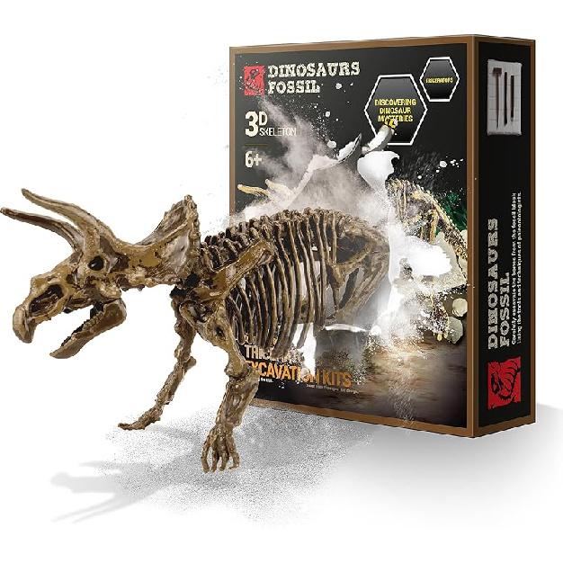VIBIRIT Набор для раскопок скелета динозавра, Набор для раскопок окаменелостей динозавров, Игрушки-модели, Наборы для раскопок для детей 5-12 лет, Образовательные реалистичные игрушки для Triceratops