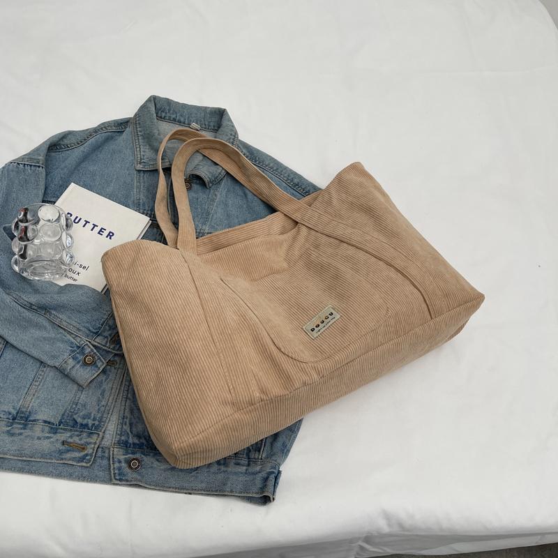 Borsa a tracolla in velluto a coste di grande capacità Borsa a mano da donna Borsa a tracolla in tinta unita