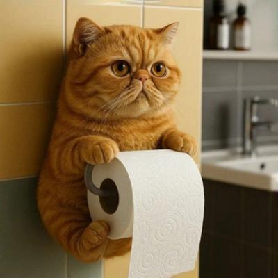 Fali WC-papírtartó Egyszerű szerelés Valósághű 3D nyomtatott macska papírtörlő tartó Fürdőszobai dekoráció