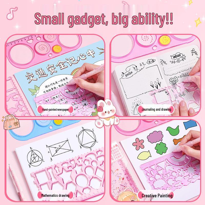 Kaba Bear Multifunctional Geometric Spirograph Ruler Set - 7 Pieces for Students