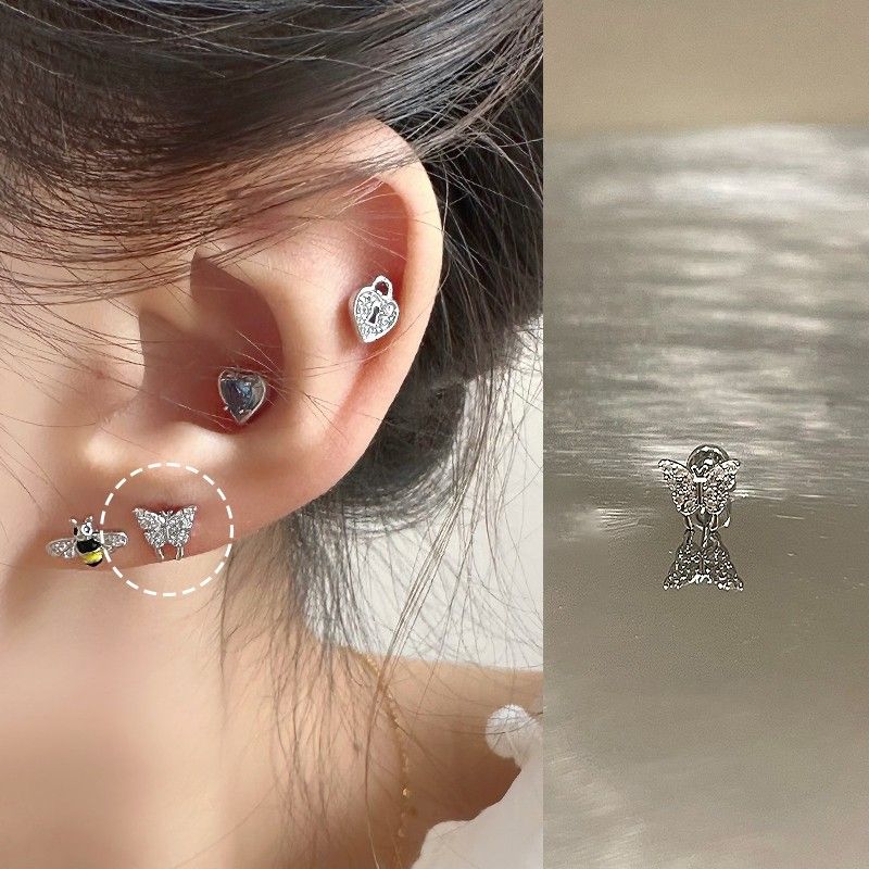 

Butterfly Head Ringring Store Medical Titanium Steel Ear Studs Ear-Caring Ear Bone Stud Titanium Alloy Ear Ear Bone Pin Earrings Full diamond butterfly 1