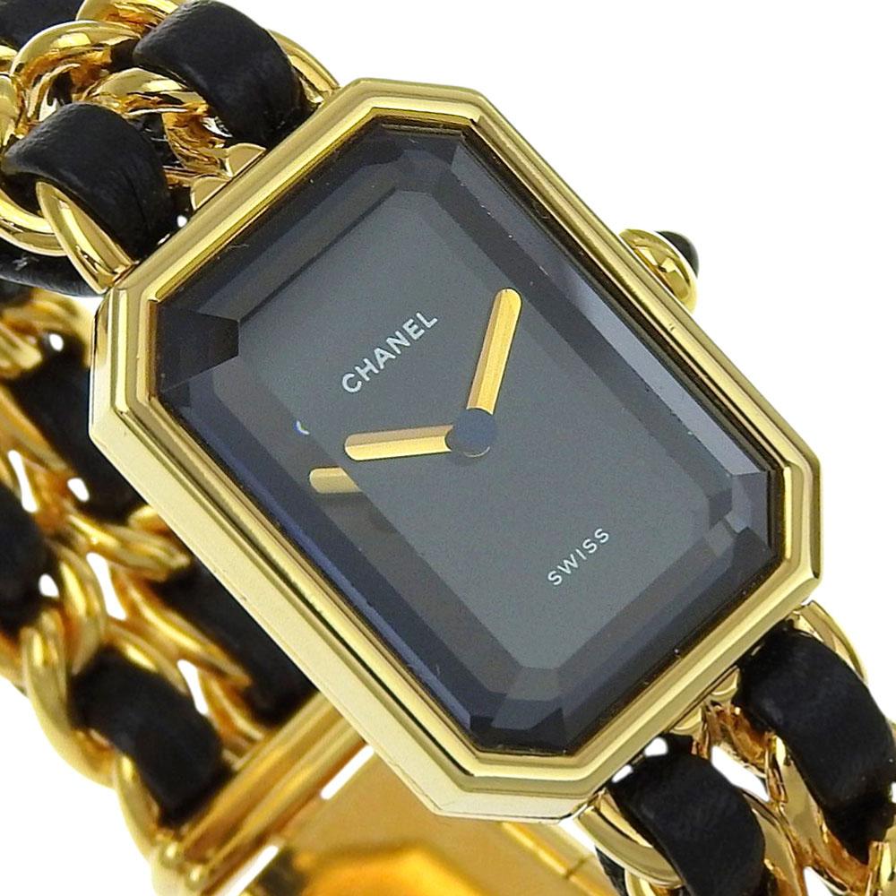 Chanel Premiere S Watches H0001 blackDial Plated Gold/leather Quartz Analog Display Women Used
