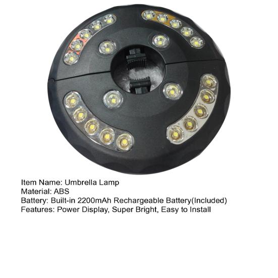 Patio Umbrella Lamp Power Display Super Bright Type-C Rechargeable Camping Tent Lamp Outdoor Garden Yard Patio Parasol Umbrella Pole LED Light