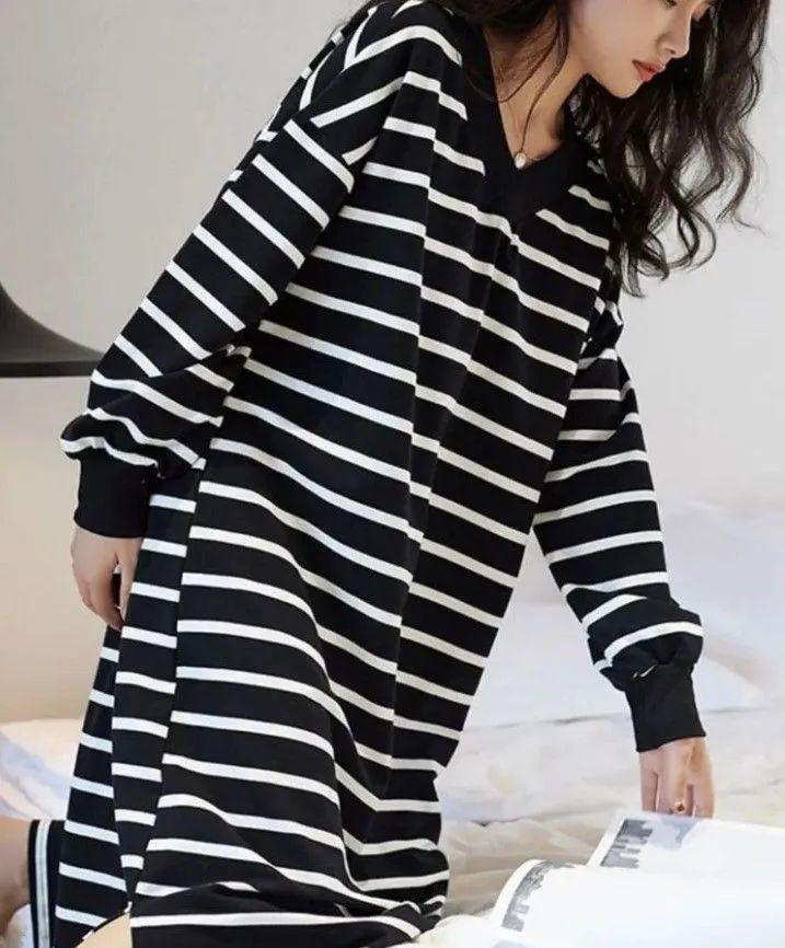 Fashion Women's Casual V-Neck Printed Midi Skirt Elastic Waist Dress