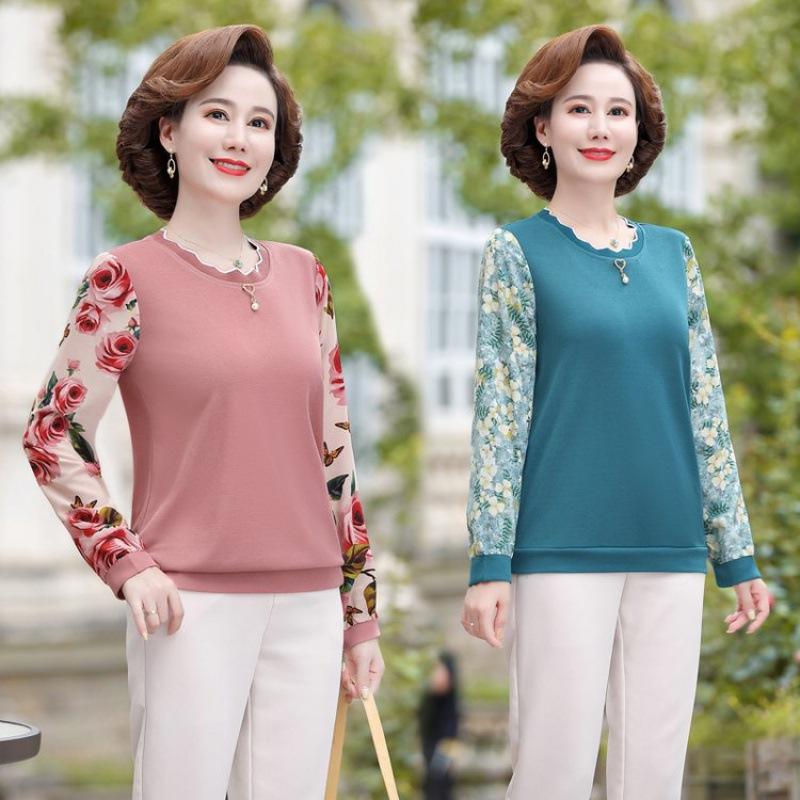 Frühlings-Unterhemd für Mütter Mittelalterliche und ältere kleine Bluse Herbst-Oberteil Damen Frühling und Herbst Damen-T-Shirt