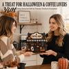 Retro Style Coffee Corner Signs Wooden Halloween Bar Sign, Fall Harvest Tabletop Decor Plaque with Pumpkin Decorative Ghost Cat, Shop Ornament