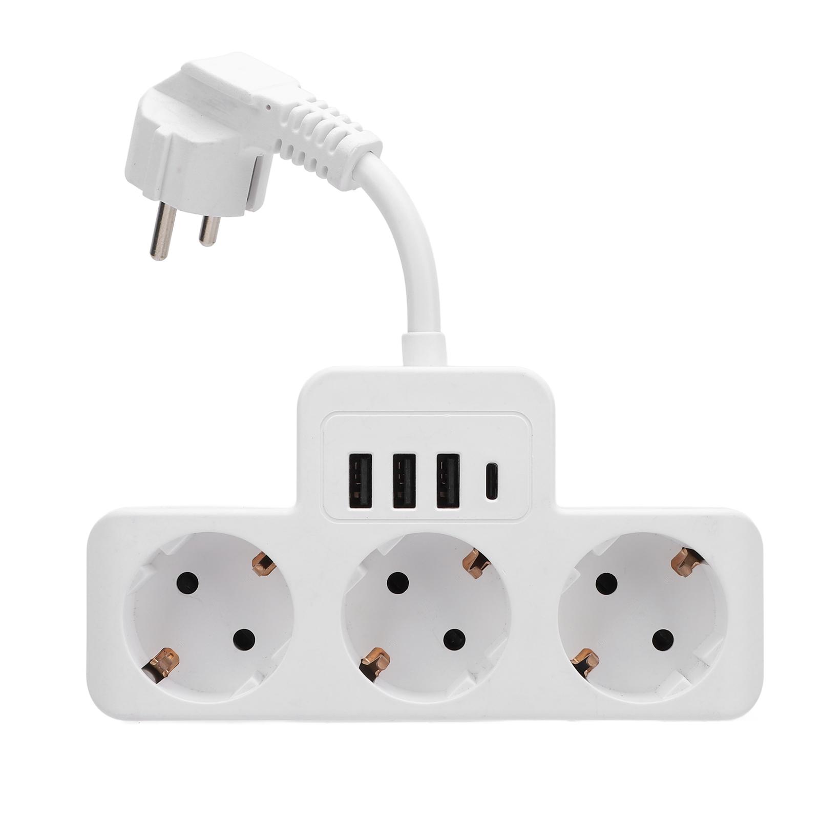 

Подовжувач живлення з плоскою вилкою, 3 USB-порти, 1 порт типу C, 3 розетки змінного струму, розетка для K