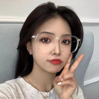 Tr Anti-Blue Light Student Glasses Frame Plain Face Flat Glasses Trendy Large Frame Myopia Finished Glasses