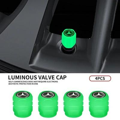 4x Car Tyre Valve Stem Luminous Caps Fluorescent Decor For Mercedes Benz B/C/E/S Class A Class C200L GLC GLK CLA Accessories