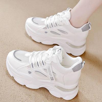 Spring Popular Mesh Breathable Heightening Women's Single Shoes 2025 Thick-soled Women's Sports Shoes Soft-soled Non-slip Dad Shoes