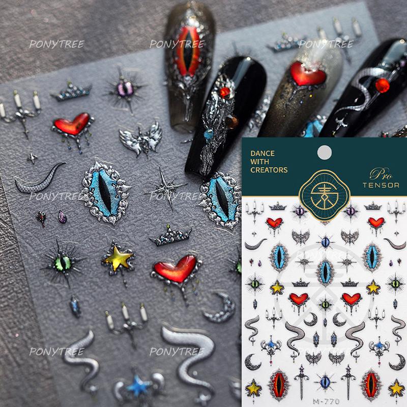 Punk Silver Metal Line Star Flower Love Colorful Butterfly Nail Art Stickers Horror Halloween Decorations Manicure Decals