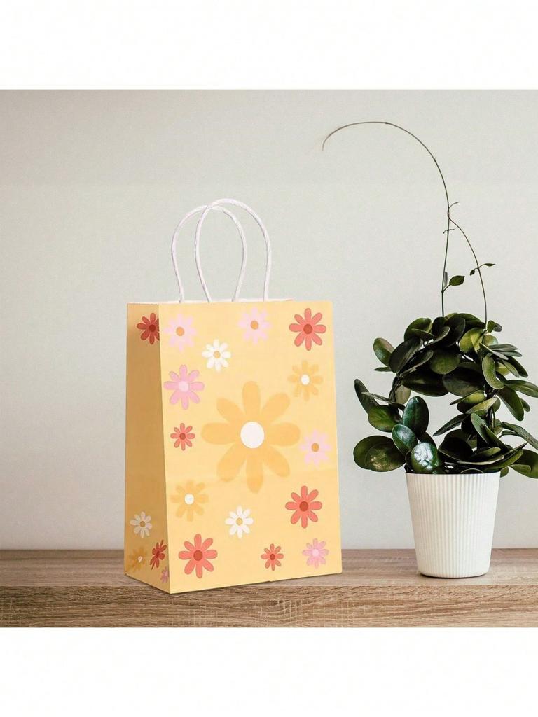12pcs Sun Flower Theme Gift Bags Kraft Gift Bags Bulk Birthday Bags For Party Goody Gift Bags