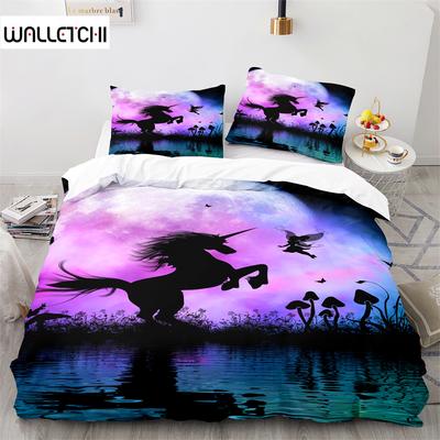 Unicorn Horse Duvet Cover Set Wild Animals Pattern Polyester Quilt Cover King Full Twin Size For Kids Boys Girls Bedding Set