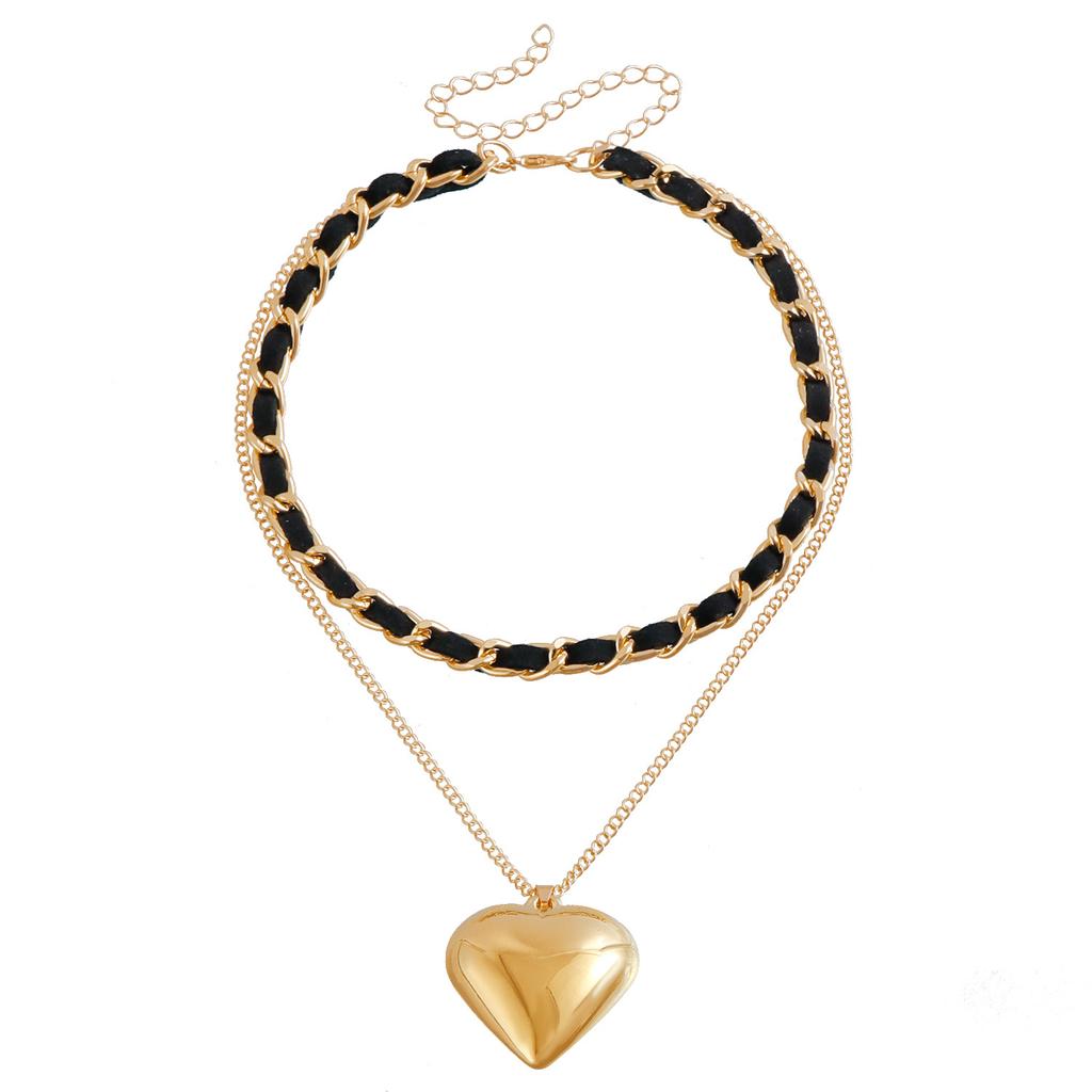 Temperament Flannel Chain Small Fragrant Wind Necklace, Exaggerated Three-dimensional Love Versatile Double-layer Necklace