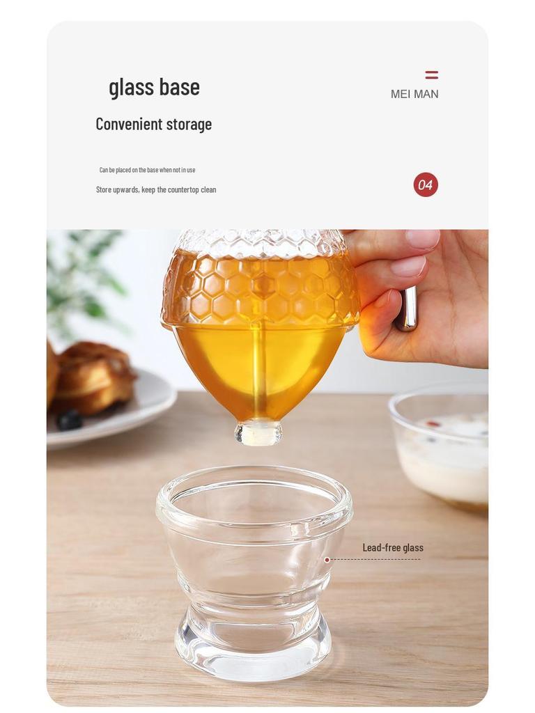 Innowacyjny Hermetyczny Szklany Dozownik Miodu i Syropu z Lejkiem i Podstawką