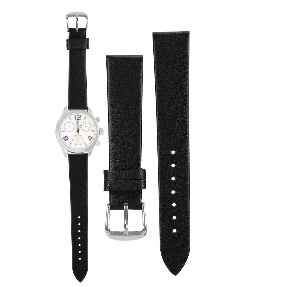 1 Pair PU Leather Universal Unisex Pin Buckle Watch Band Replacement Watch Strap (19mm)Black
