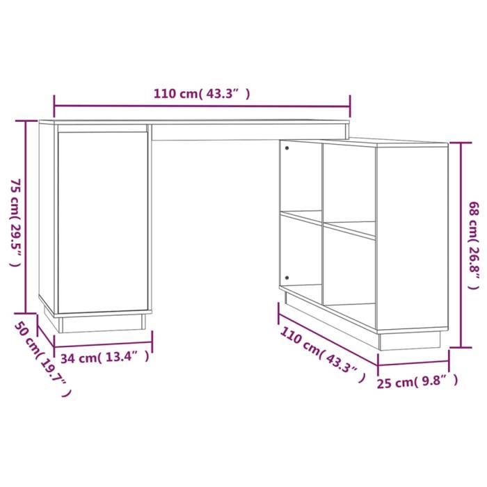 814506 vidaXL Desk Grey 110x50x75 Cm Solid Pine Wood