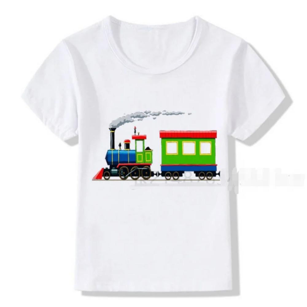 

Cartoon Freight Train Baby Boys White T-shirt Funny Summy Kids Fashion Streetwear Tops for Favorite Child 100