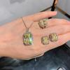French Royal Jewelry Set, Noble Temperament Royal Earrings Ring Necklace, Geometric Quadrilateral Set
