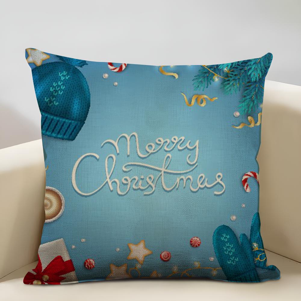 Niedliche Weihnachtselemente Kissenbezug Haushaltsdekoration Leinen Sofakissenbezug: Hautfreundlich & Atmungsaktiv Mit Unsichtbarem Z