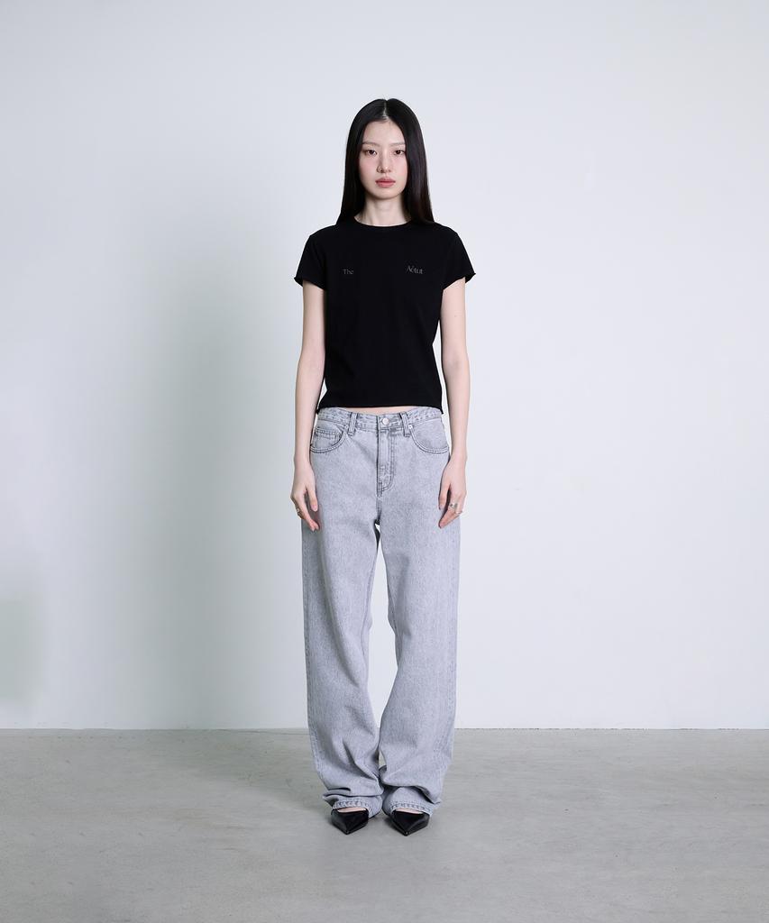 Deoaeteus Raw Edge Cotton Logo T-Shirt_Black