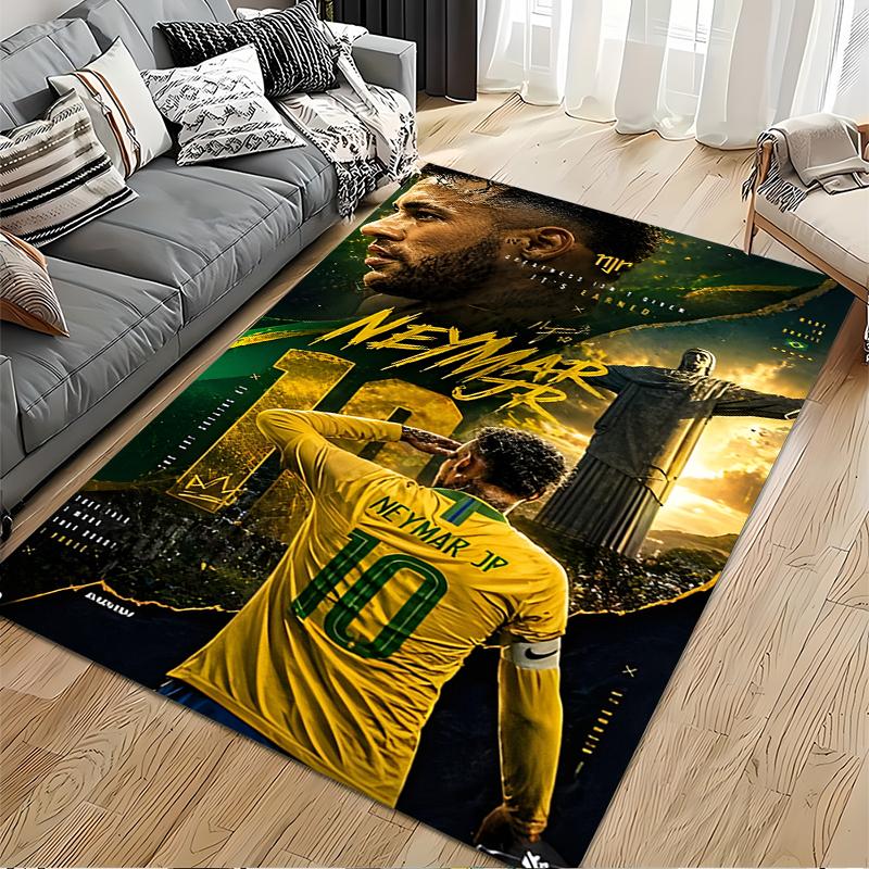 Sports Area Rug, Neymar Jr Brazil 10 Christ Redeemer Salute Poster, Fan Cave Decor, Non-Slip Mat