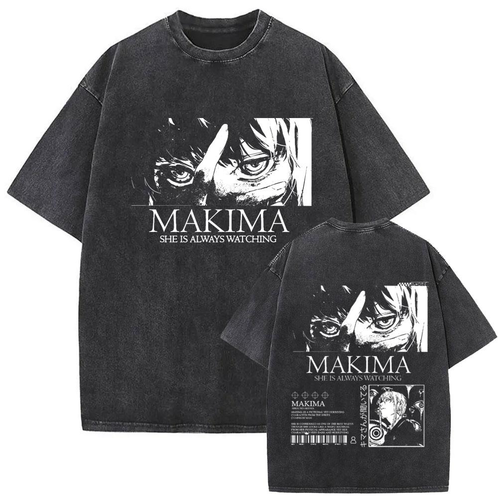 Japanese Anime Chainsaw Man Washed Vintage Print Tshirt Cartoon Reze Graphic T Shirt Men Women Manga Casual Oversized T Shirts