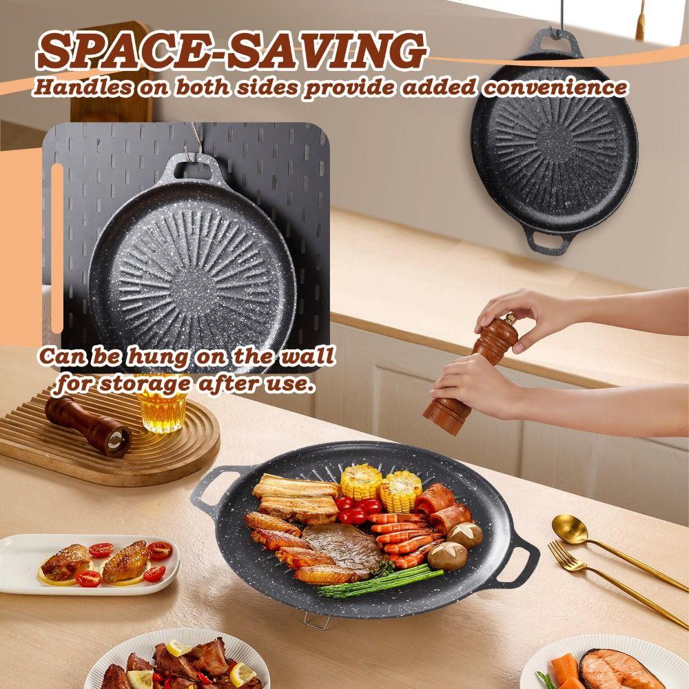 With Handles BBQ Grill Pan Heavy Duty Non-Stick Grill Pan New Round Griddle Pan  For Stove Tops