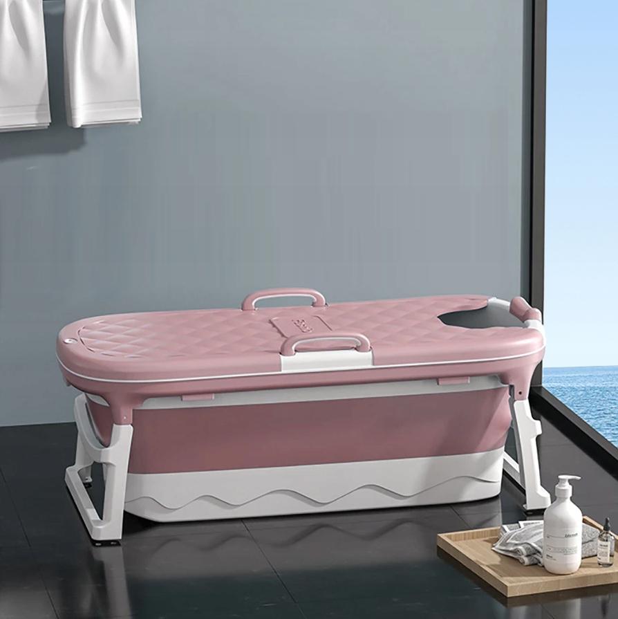 Wanna Składana Silikonowa Różowa Przenośna Kąpiel  Domowe Spa 110Cm
