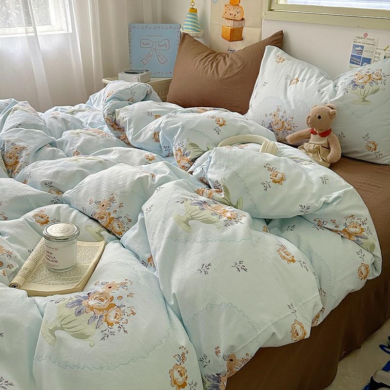 INS Cartoon Pattern Bedding Set For adults kids Fluffy pink lovely Flat Sheet With Pillowcases Colorful King Queen Full size