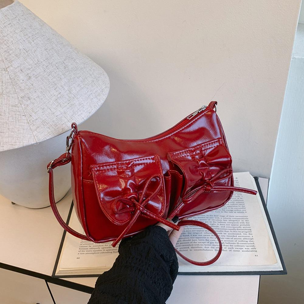 Korean Style Y2k Shoulder Bag Pleated Pu Dumpling Bag Cute Bowknot Crossbody Bag  Dairy