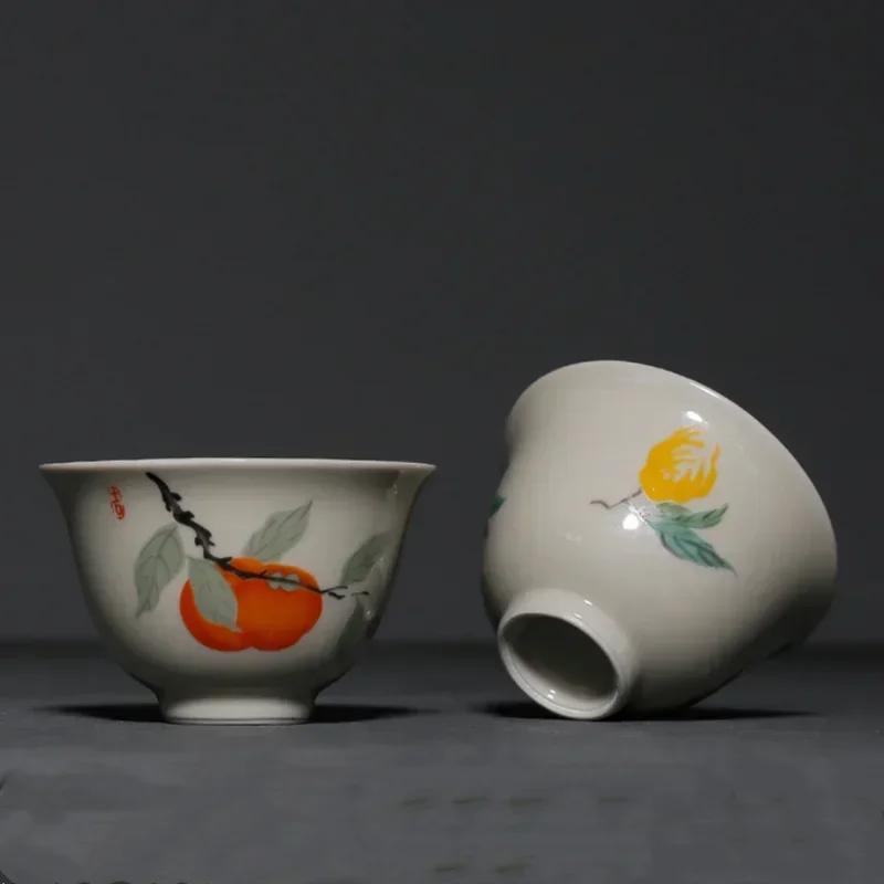 1 Pc Chinese Handmade Ceramic Teacup Travel Meditation Tea Cup Hand Painted Flowers and Plants Tea Bowl Porcelain Tea Set